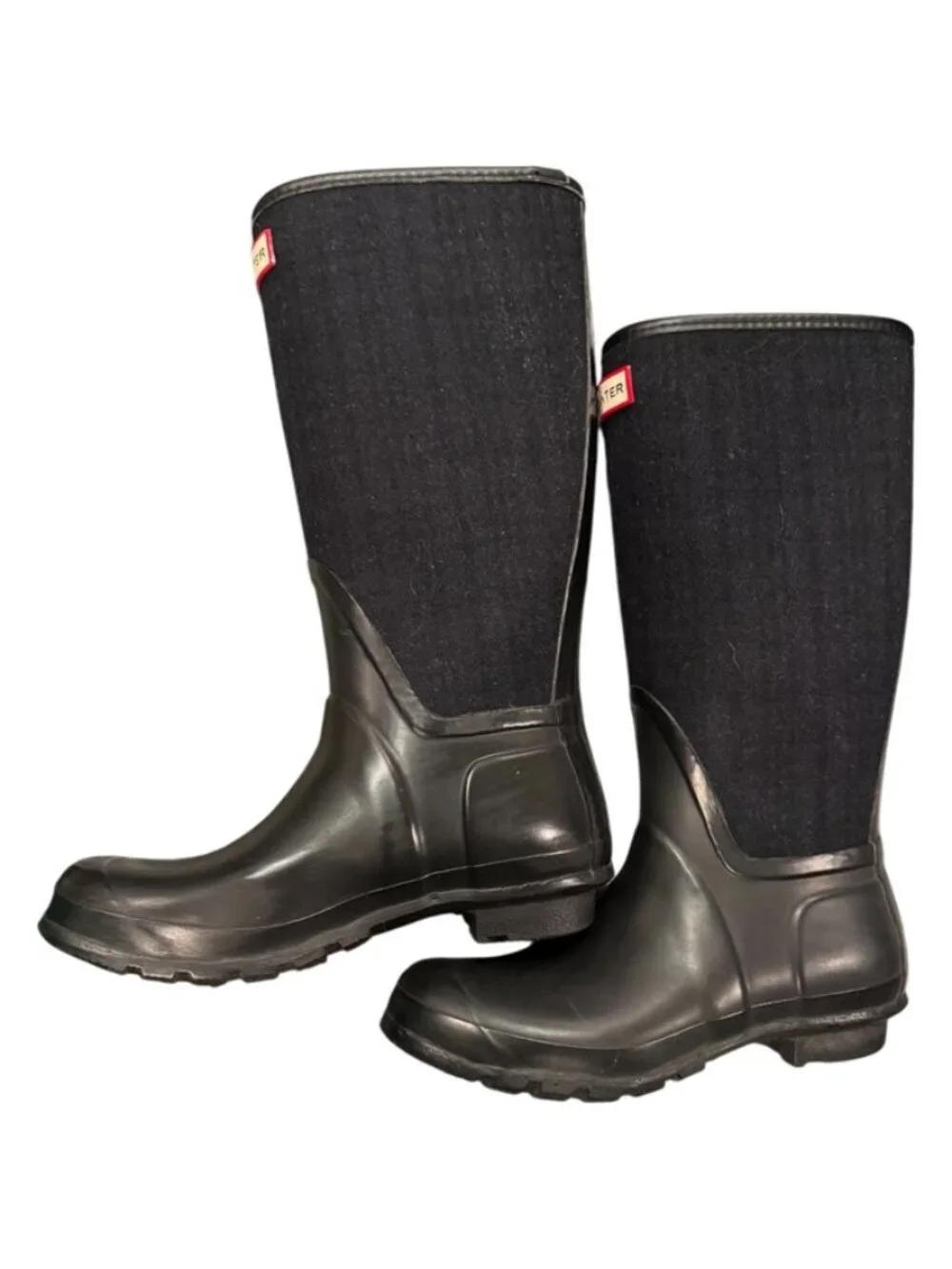 Hunter Arlen Tall Waterproof Boots Women’s 8 Black Rubber Wool Blend Winter